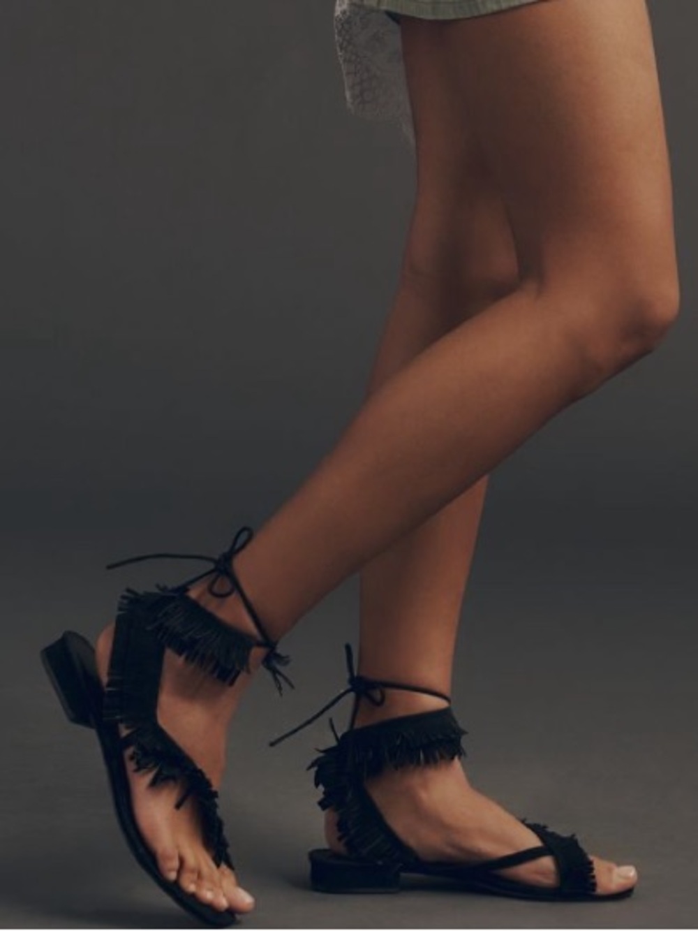 Black suede fringe sandals - Picture 2 of 5